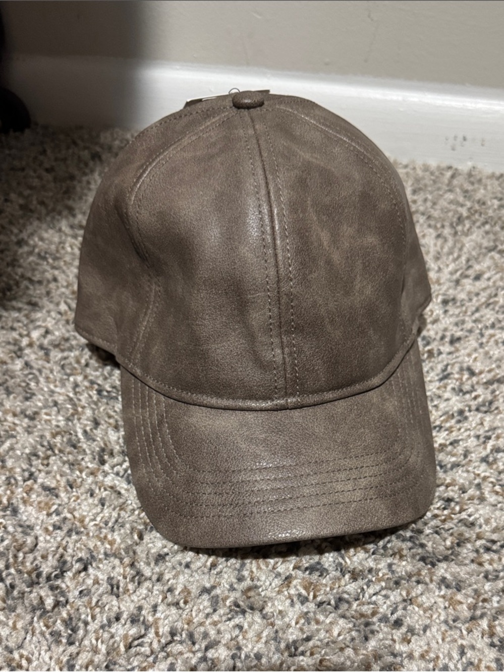 H&M Faux Leather Taupe Baseball Cap